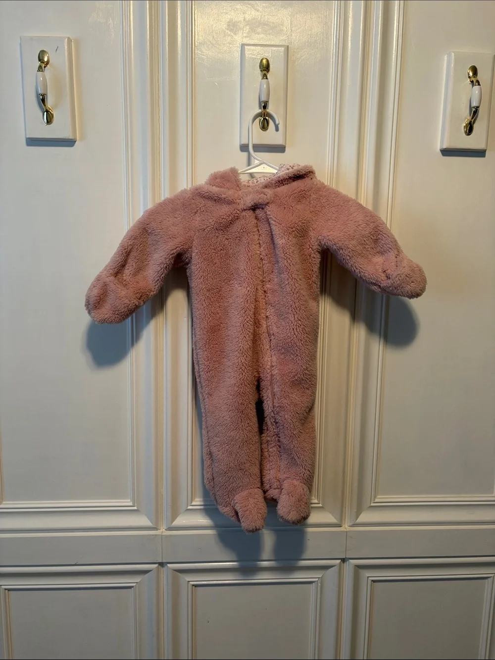 NWOT Carter's Pink Bear Fuzzy Footed One-Piece Jacket